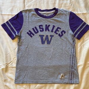Gray and Purple Huskies Kids Short Sleeve Tee